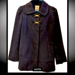Vntg Anthropologie Elevenses Navy blue coat jacket 4 wool blend 56